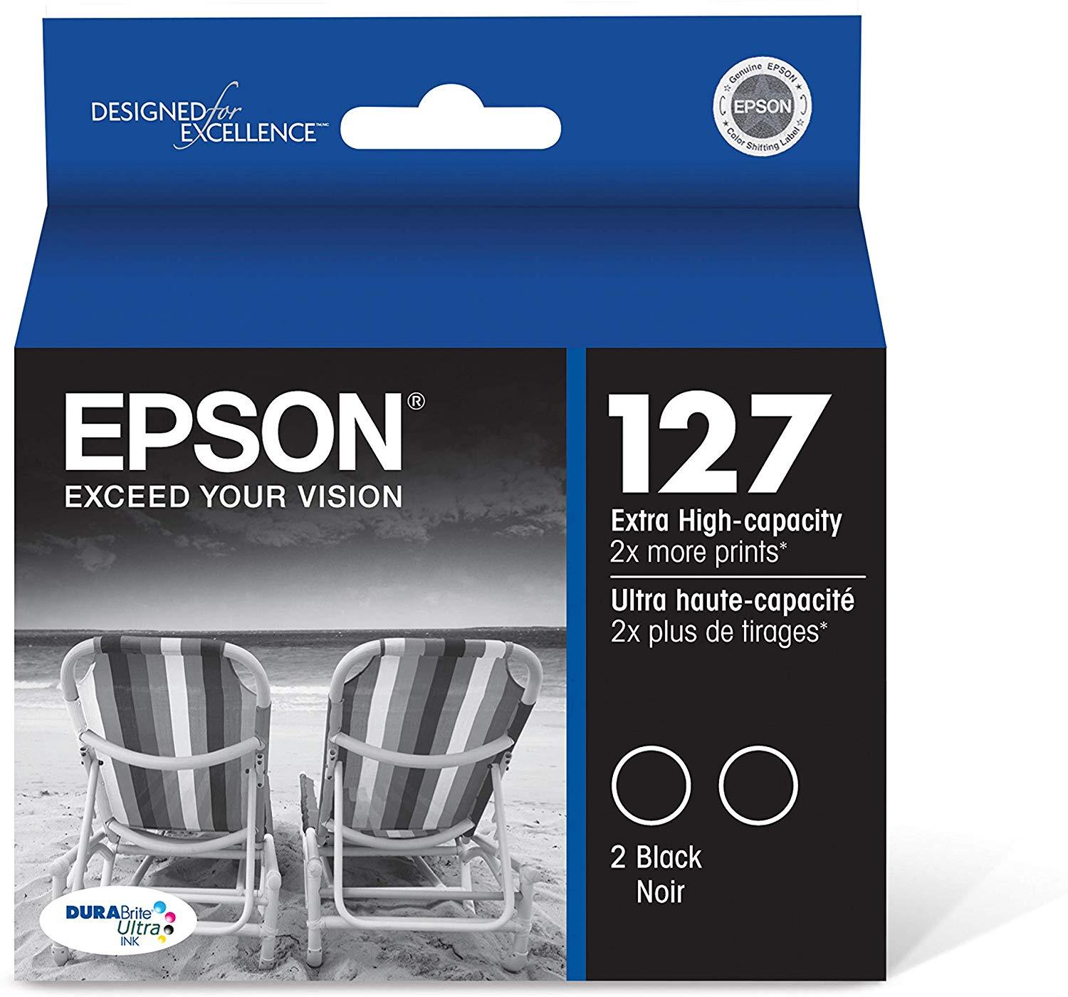 Epson T127120-D2 127 Black Dual Pack Extra High Capacity Cartridge Ink DURABrite Ultra