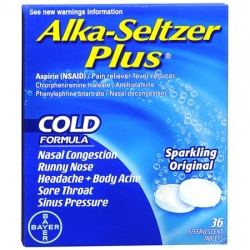 Alka-Seltzer Plus Cold Formula Pain Reliever-Fever Reducer Effervescent Tablets Sparkling Original - 36 Count