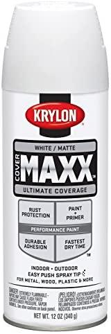 Krylon K09197000 COVERMAXX Spray Paint, Matte White, 12 Ounce