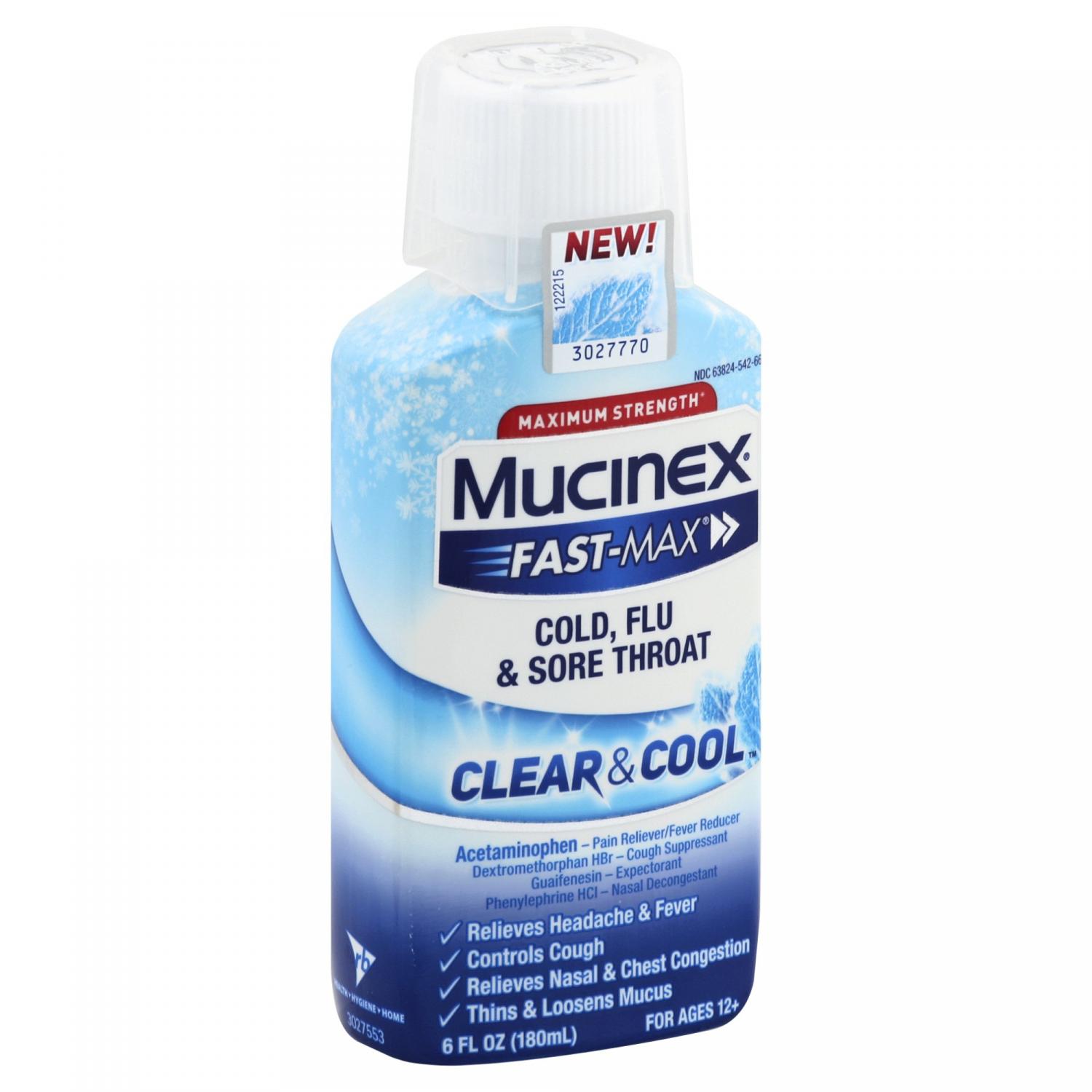 Mucinex Fast-Max Clear & Cool Adult Liquid Cold Flu & Sore Throat 6oz