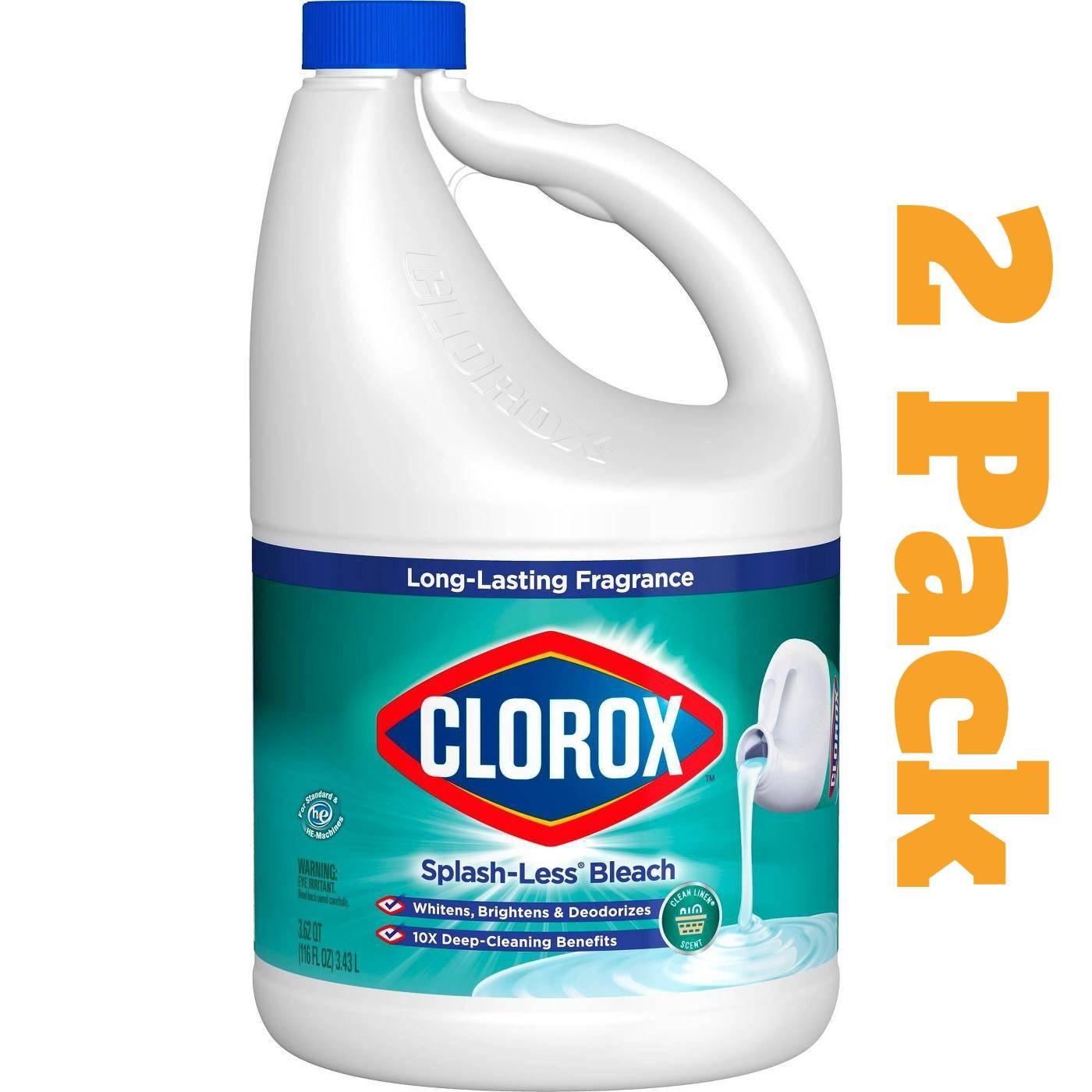 Clorox Splash-Less Liquid Bleach, Clean Linen Scent, 116oz fl oz (2 Pack)