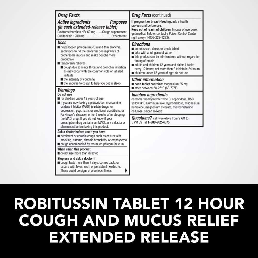 Robitussin Maximum Strength 12 Hour Cough & Mucus Relief Extended-Release, Controls Cough, Thins & Loosens Mucus, Alcohol Free, 16 Tablets