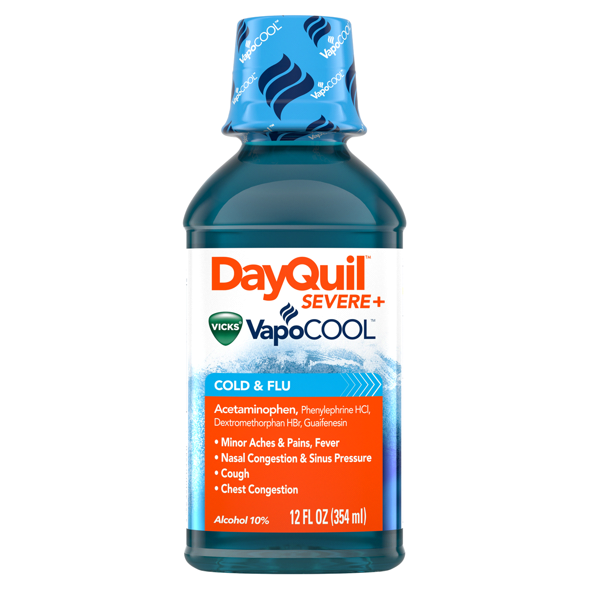 Vicks DayQuil Severe with VapoCool Daytime Cough, Cold and Flu Relief Liquid, 12 FL OZ