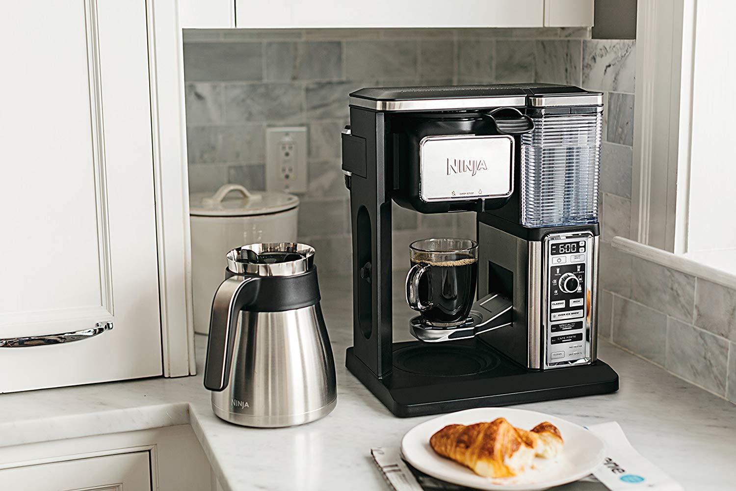 Ninja CF097 Coffee Bar Auto-iQ Programmable Coffee Maker with 6 Brew Sizes, 5 Brew Options, Milk Frother, Removable Water Reservoir, Stainless Carafe