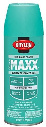 Krylon K09177000 COVERMAXX Spray Paint, Satin Sea Glass, 12 Ounce