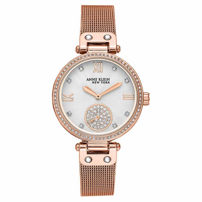 Anne Klein New York Rose Gold-tone Mesh Ladies Bracelet Watch with Swarovski Crystals