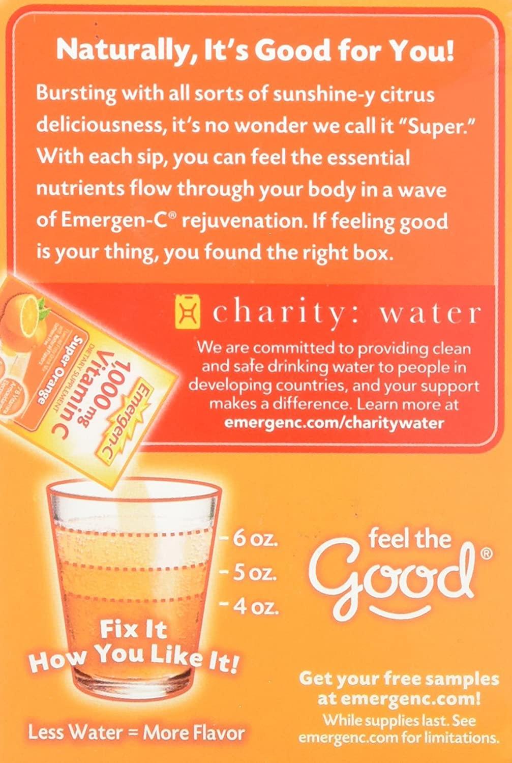 Emergen-C Vitamin C Fizzy Drink Mix Super Orange, 1000 mg, 30 Packets