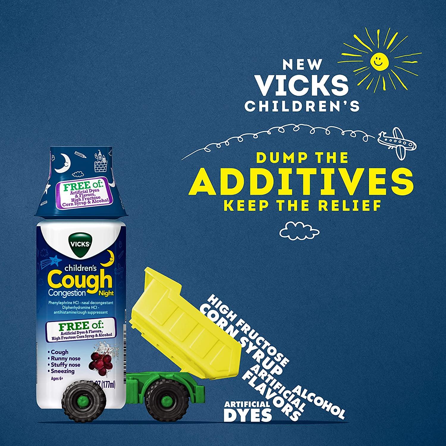 Vicks Children's Cough & Congestion Night Relief Dye-Free, 6 Fl oz