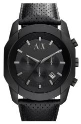 Armani Exchange Black Leather Strap Steel Case Mens Watch AX1170