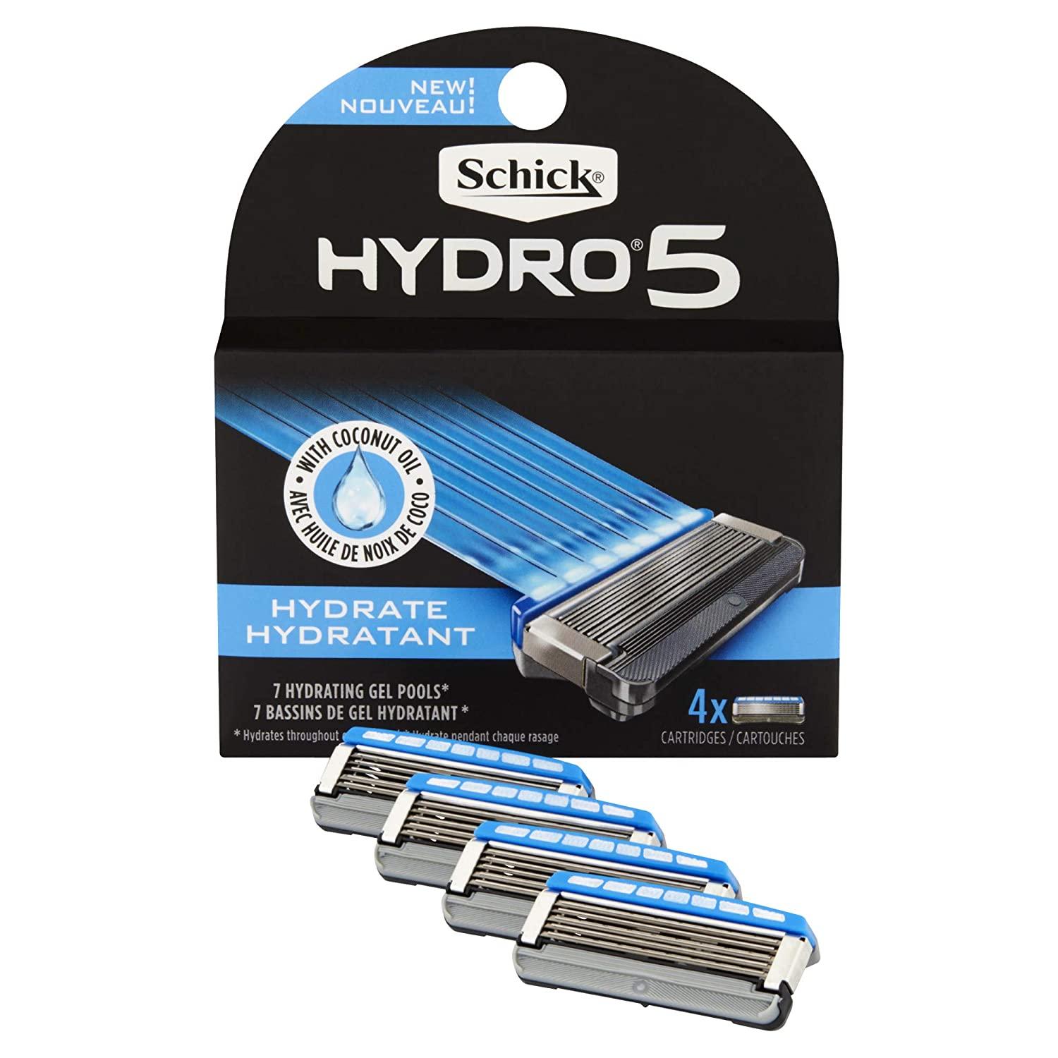 Schick Hydro 5 Sense Hydrate Razor Refills for Men, Pack of 4