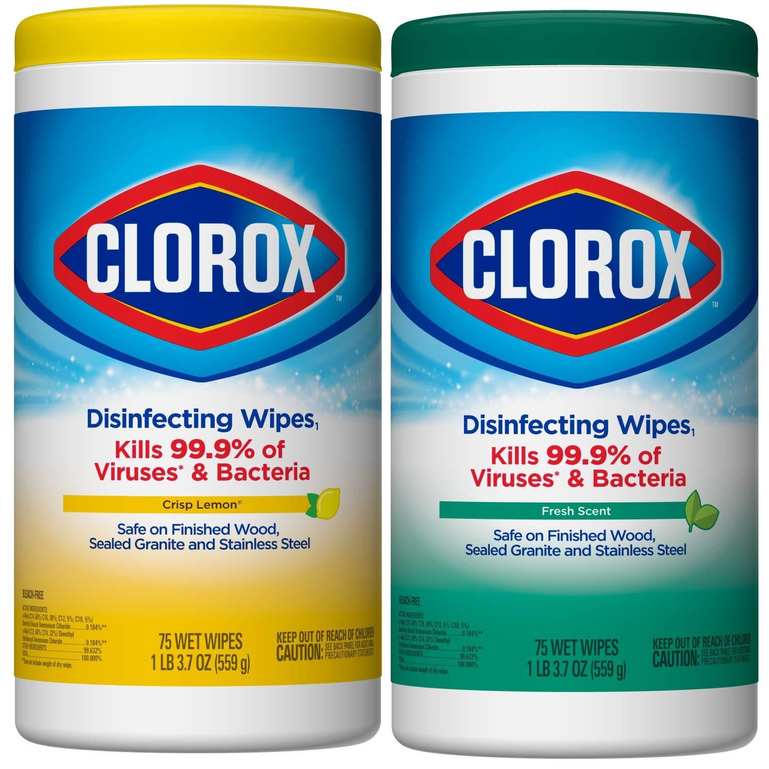 Clorox Disinfecting Wipes Value Pack, 75 Count Each, Pack of 2 (Package May Vary)