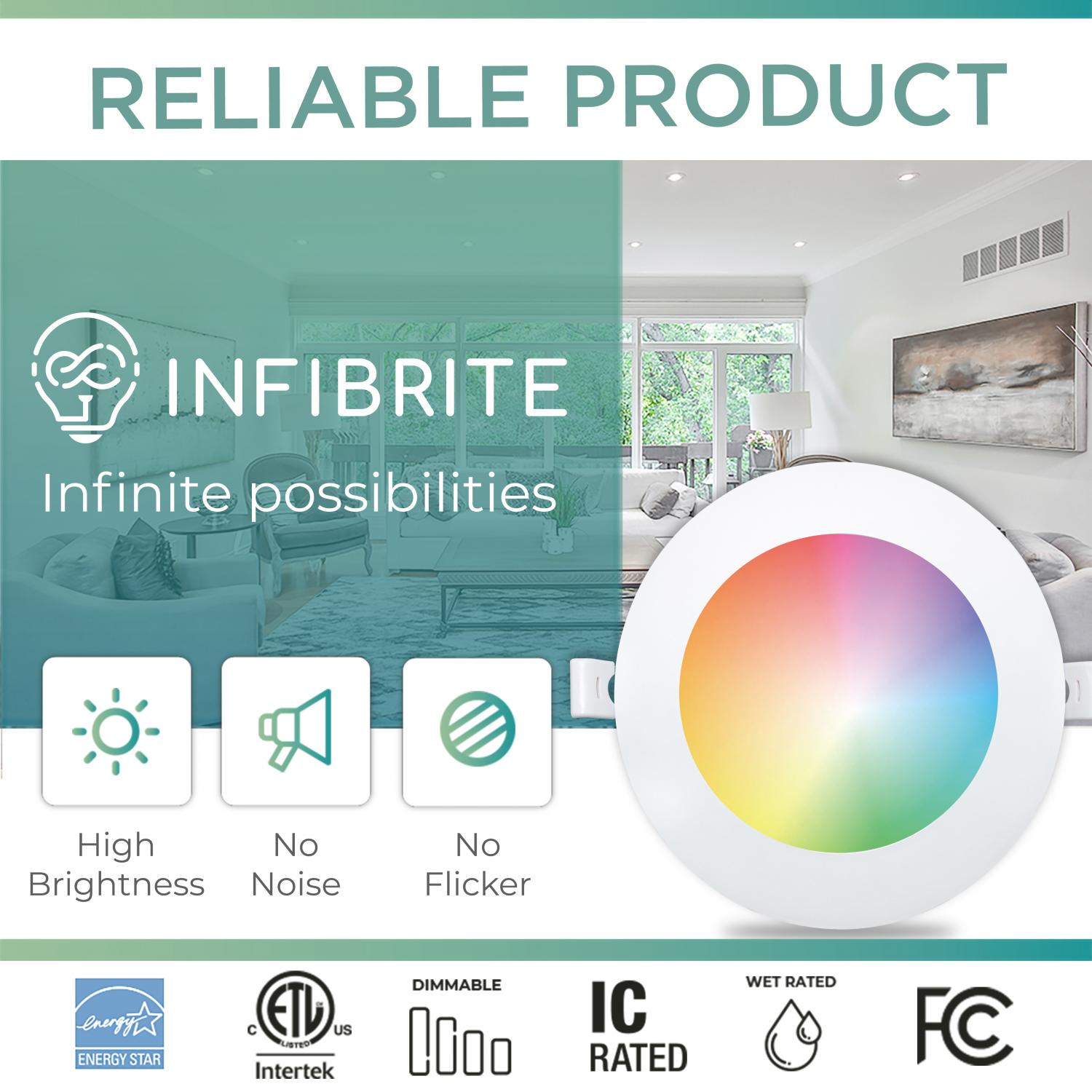Infibrite 4 Inch Wifi Smart Ultra-Slim LED Ceiling Mount Recessed Light 9W 810LM Dimmable Retrofit with Junction Box, Easy Install, App & Voice Control, Alexa/Google Compatible, ETL & Energy Star, Wet Rated (24 Pack)