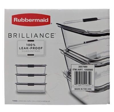 Rubbermaid Brilliance 100% Leak-Proof Three Large Containers 9.6 Cups 3 Pack