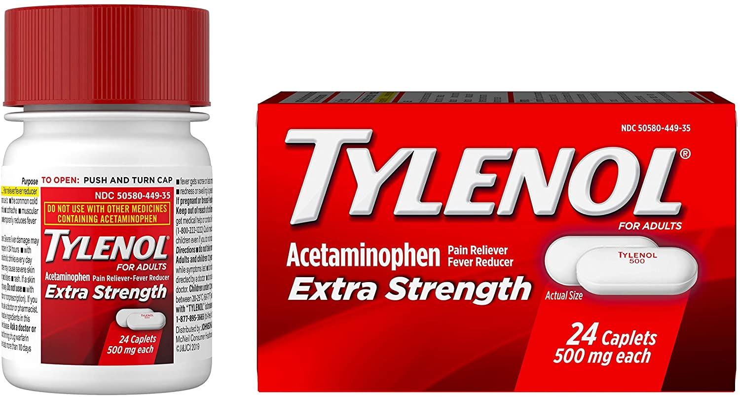 Tylenol Extra Strength Caplets with 500 mg Acetaminophen, Pain Reliever & Fever Reducer, 24 ct