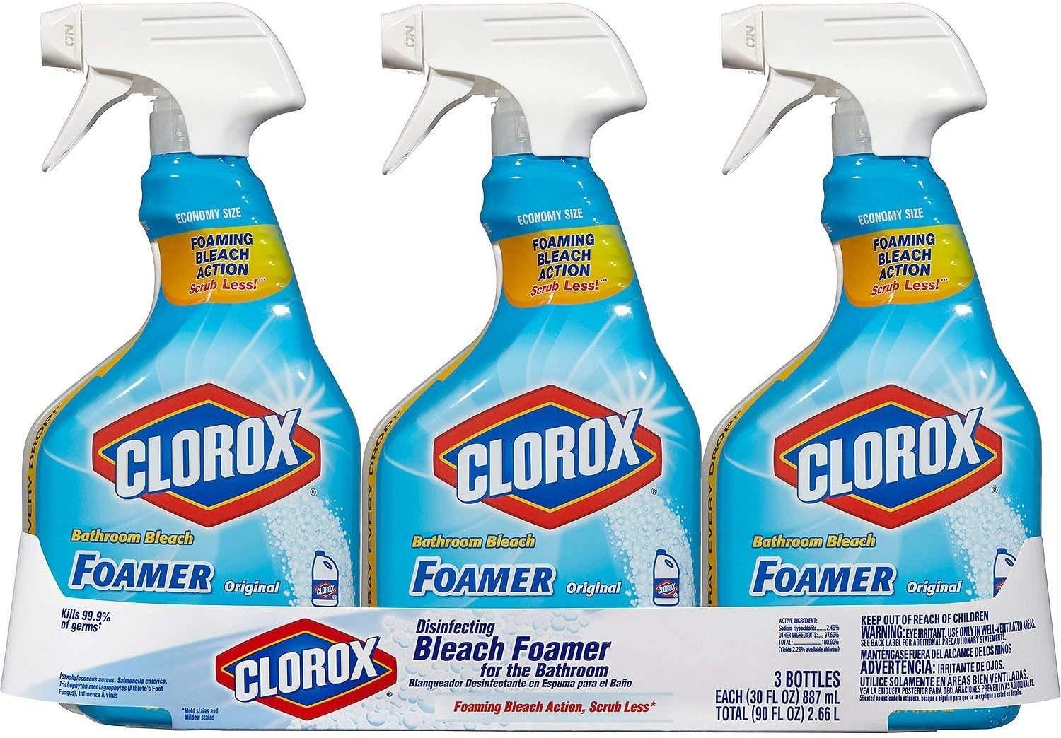 Clorox Bleach Foamer Bathroom Spray, 30 oz. Bottles 3 Pack of 3
