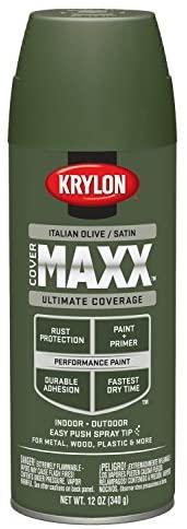 Krylon K09167000 COVERMAXX Spray Paint, Satin Italian Olive, 12 Ounce