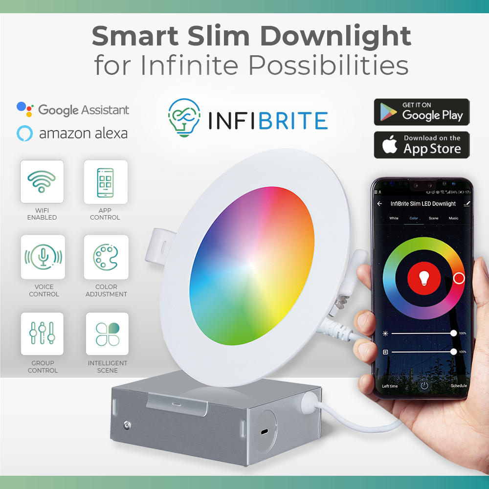 Infibrite 6 Inch Wifi Smart Ultra-Slim LED Ceiling Mount Recessed Light 12W 1100LM Dimmable Retrofit with Junction Box, Easy Install, App & Voice Control, Alexa/Google Compatible, ETL & Energy Star, Wet Rated (24 Pack)