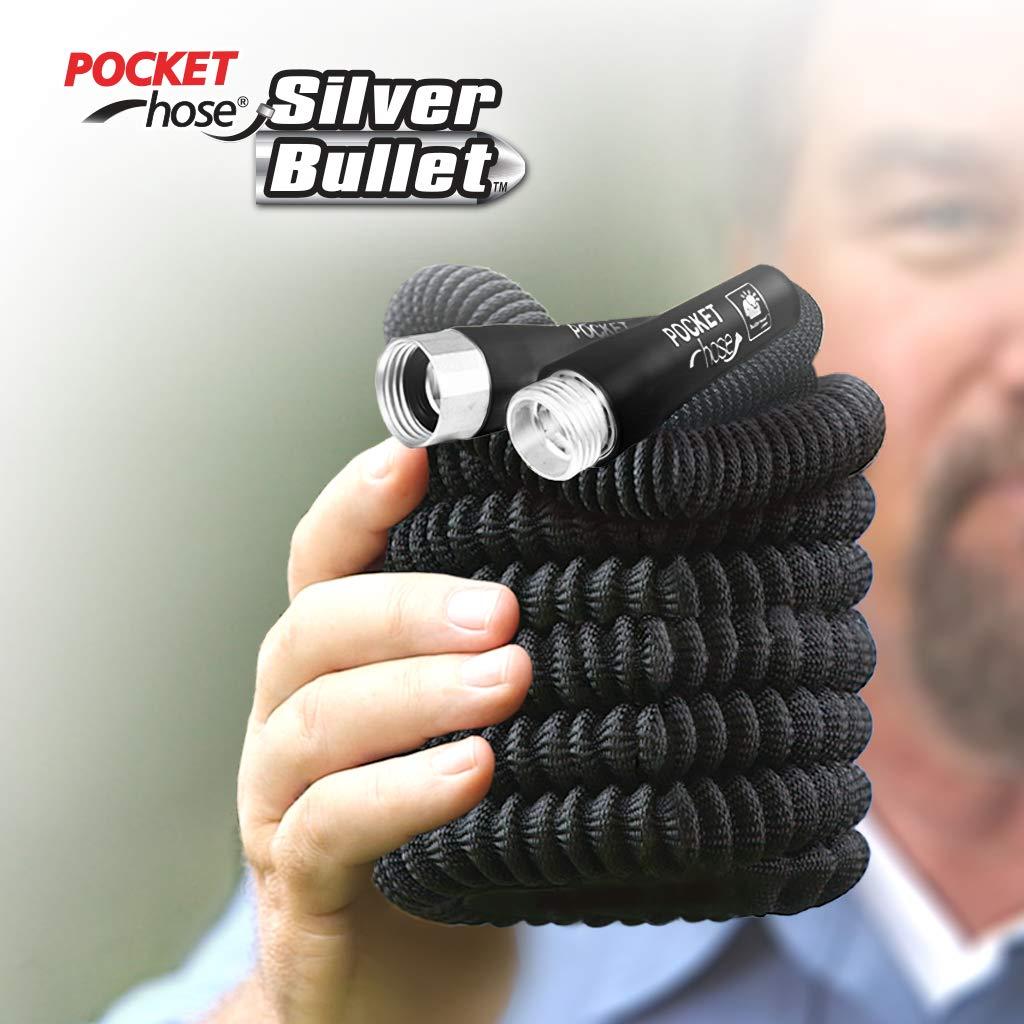 Pocket Hose Original Silver Bullet Expandable Garden Hose That Grows with Lead-Free Aluminum Connectors, 50 Feet