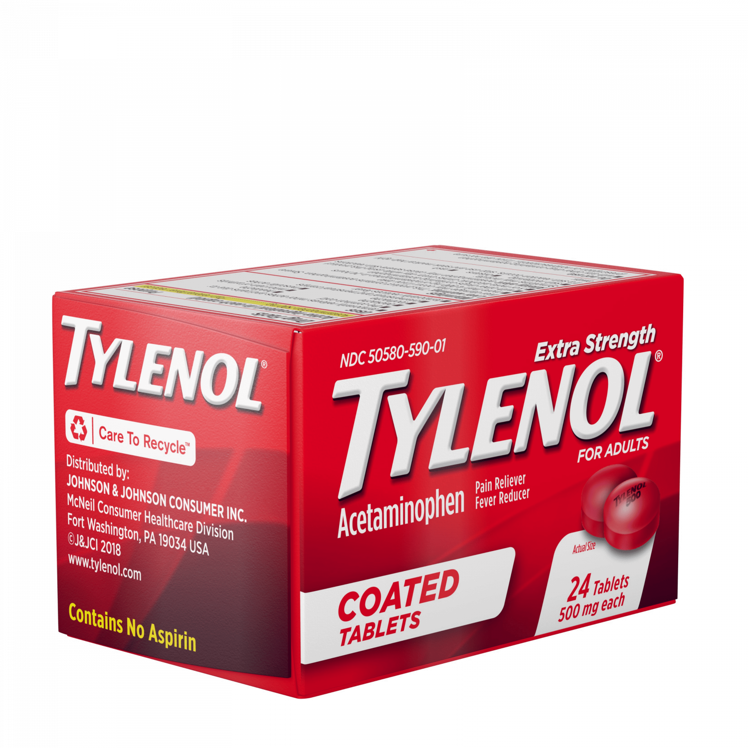 Tylenol Extra Strength Coated Tablets with Acetaminophen 500mg, Pain Reliever & Fever Reducer, 24 Count