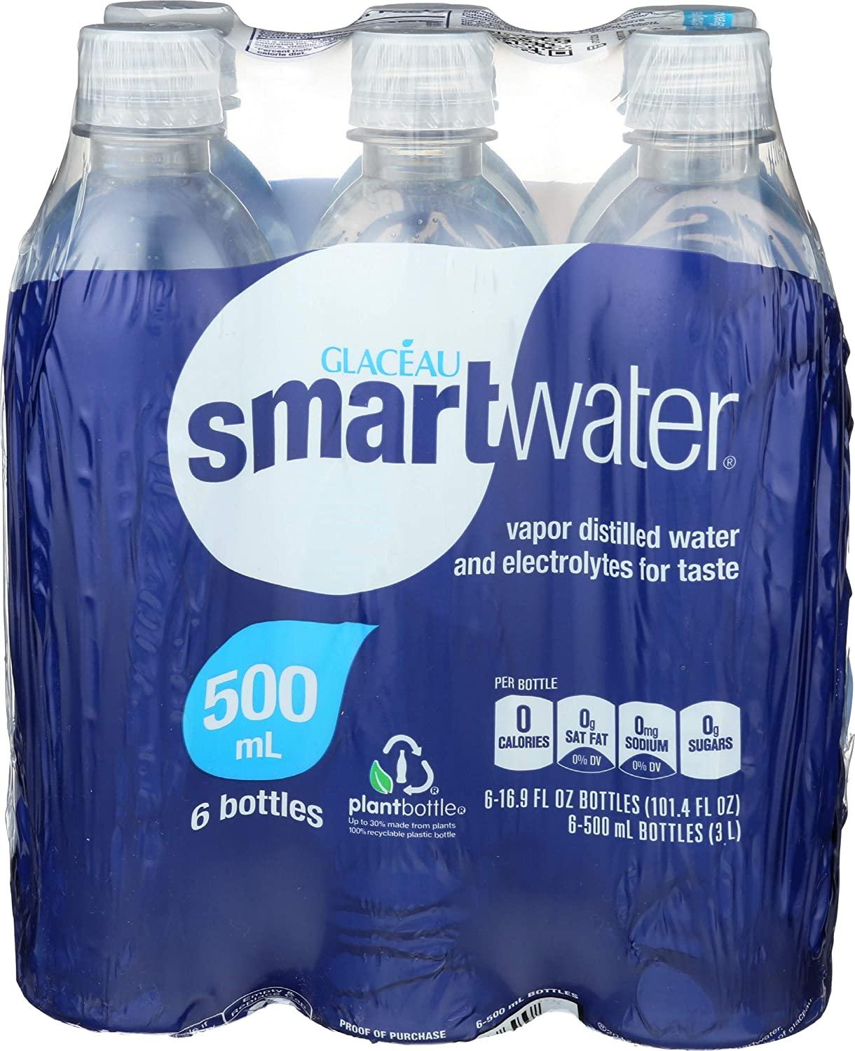 Glaceau, Water Smartwater, 16.9 Fl Oz, 6 Pack