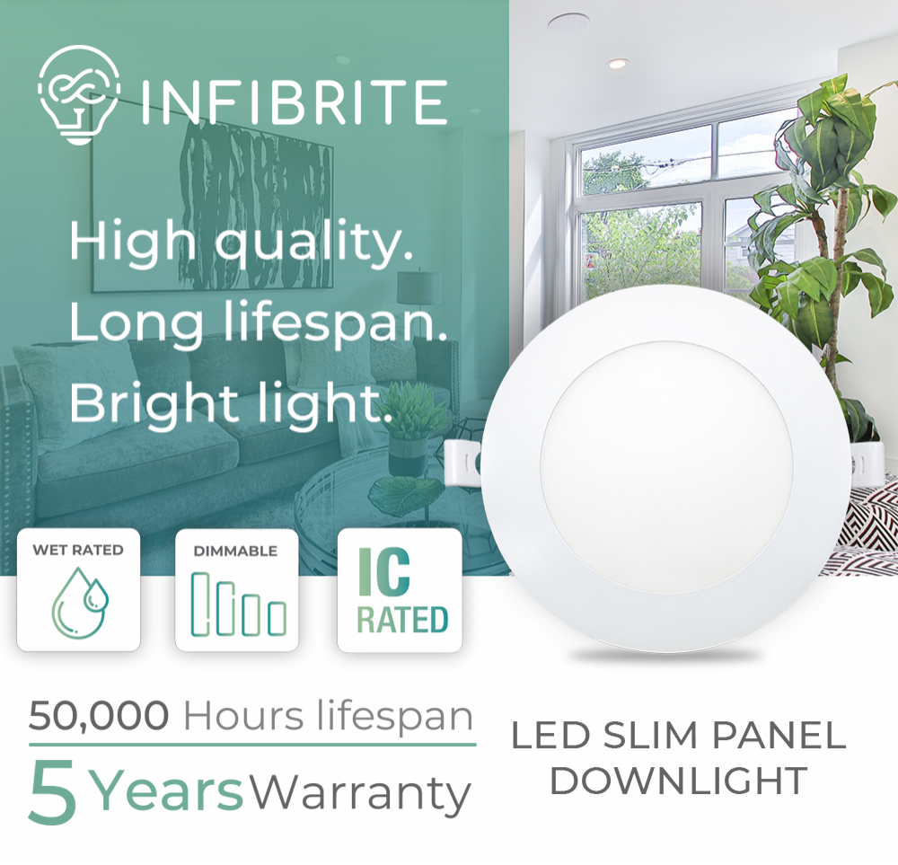 Infibrite 6 Inch 5000K Daylight 12W 1050LM Ultra-Slim LED Ceiling Light with Junction Box, Flush Mount, Dimmable, Fixture for Bedroom, Wet Rated for Bathroom, Easy Install, 110W Eqv, ETL & Energy Star, US Company (12 Pack)