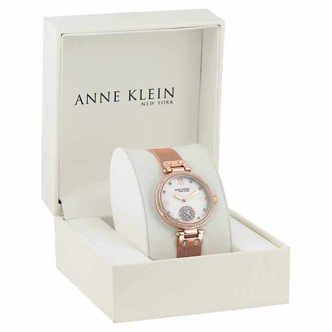 Anne Klein New York Rose Gold-tone Mesh Ladies Bracelet Watch with Swarovski Crystals
