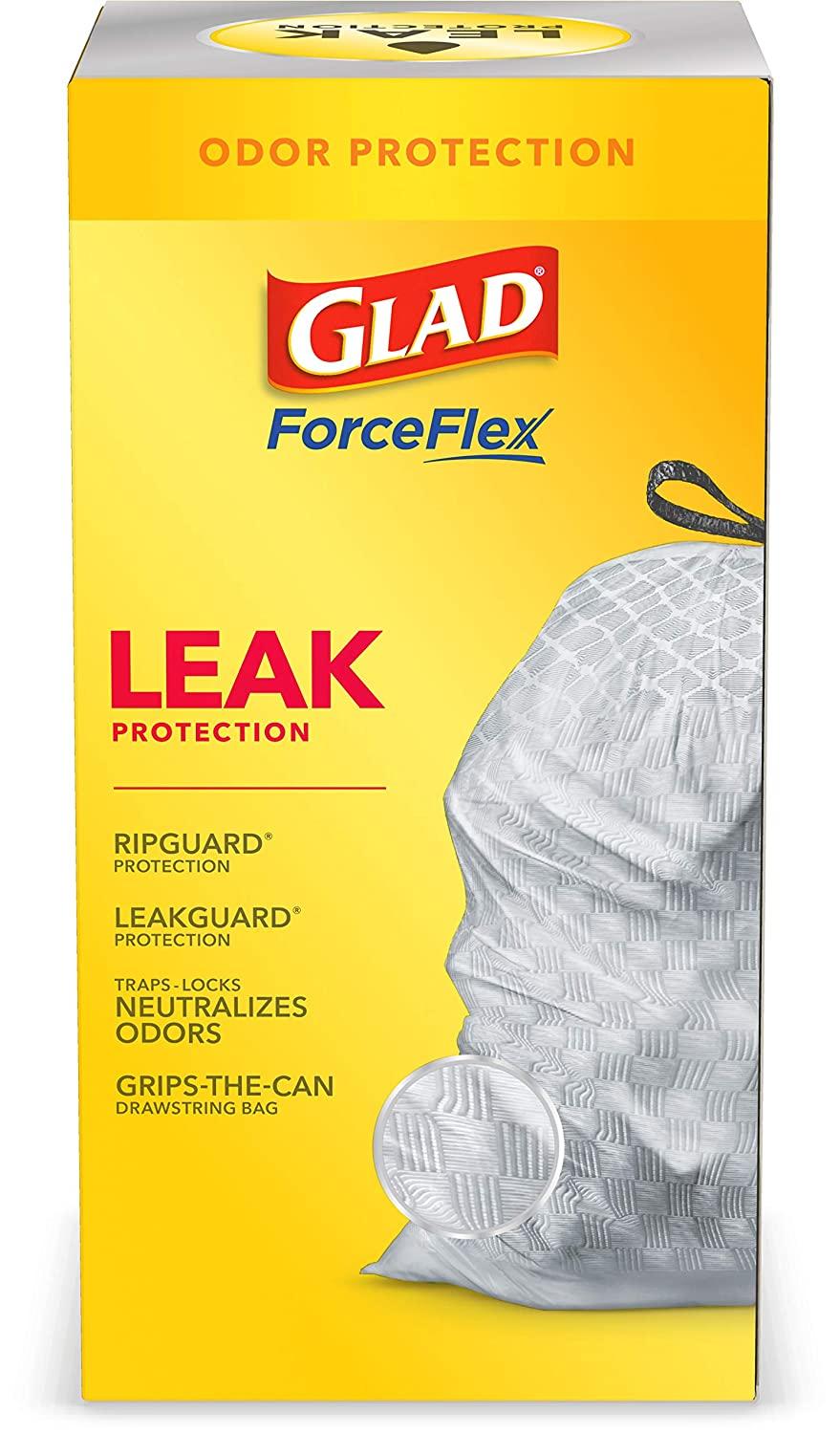 Glad ForceFlex Tall Kitchen Drawstring Trash Bags 13 Gallon Grey Trash Bag, Unscented OdorShield 40 Count (Package May Vary)