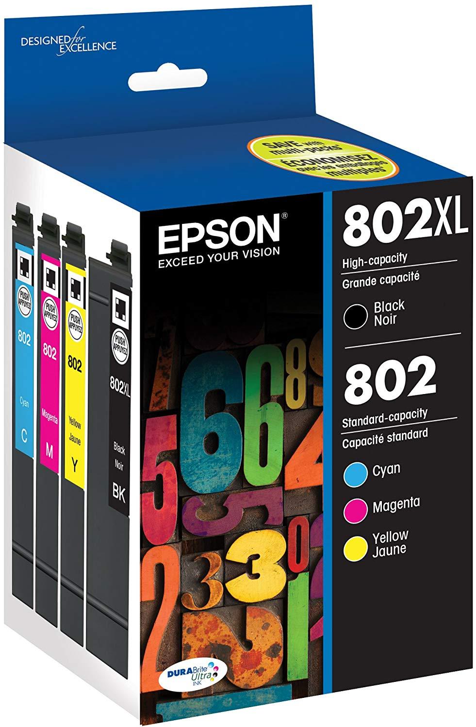 Epson T802XL-BCS DURABrite Ultra Black High Capacity and color Combo Pack Standard Capacity Cartridge Ink