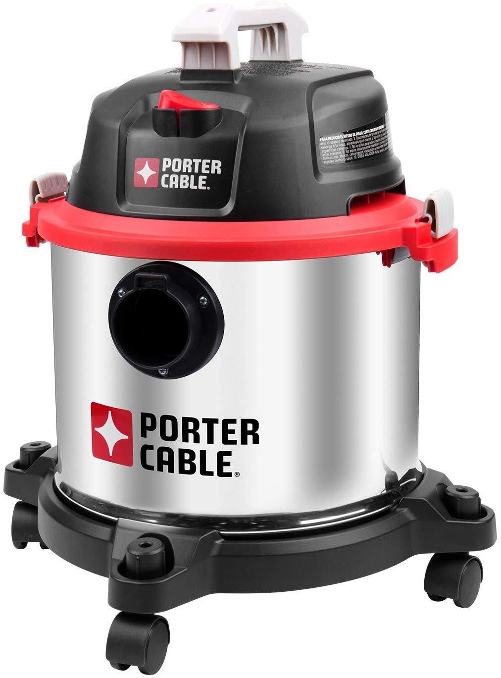 PORTER-CABLE Wet/Dry Vacuum, 5 Gallon, 4 Horsepower Stainless Steel Shop Vac PCX18406-5B