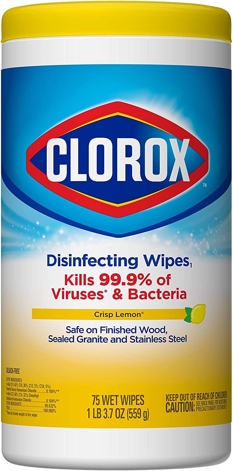 Clorox Disinfecting Wipes, Bleach Free Cleaning Wipes, Crisp Lemon, 75 Count (Packaging May Vary)
