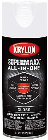 Krylon K08969000 SUPERMAXX Spray Paint, White Enamel, 12 Ounce