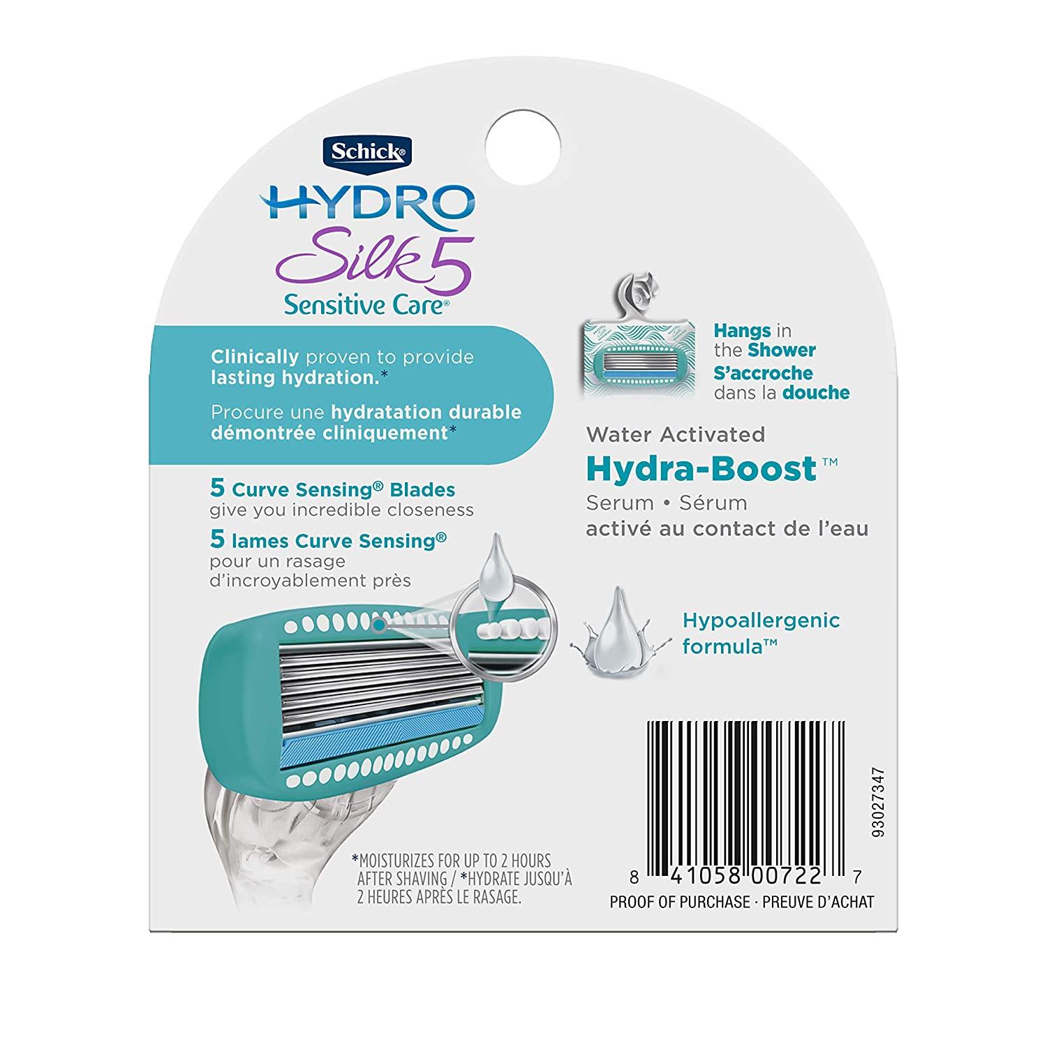 Schick Women's Razor Blade Refills, Hydro Silk 5 Sensitive care, 4 Count (Packaging May Vary)